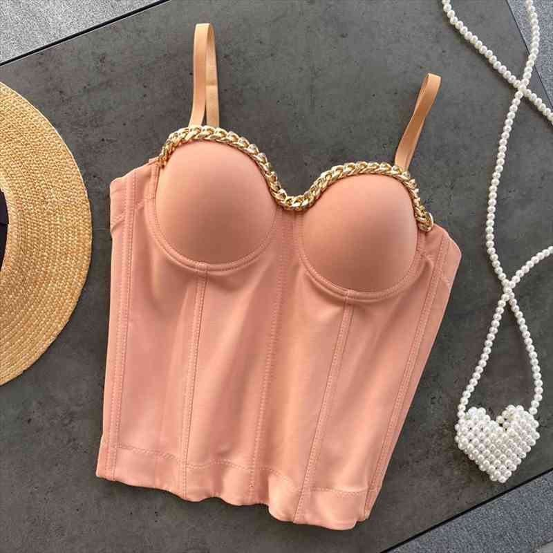 

summer fashion solid sleeveless sequined strapless slim backless vest women, White