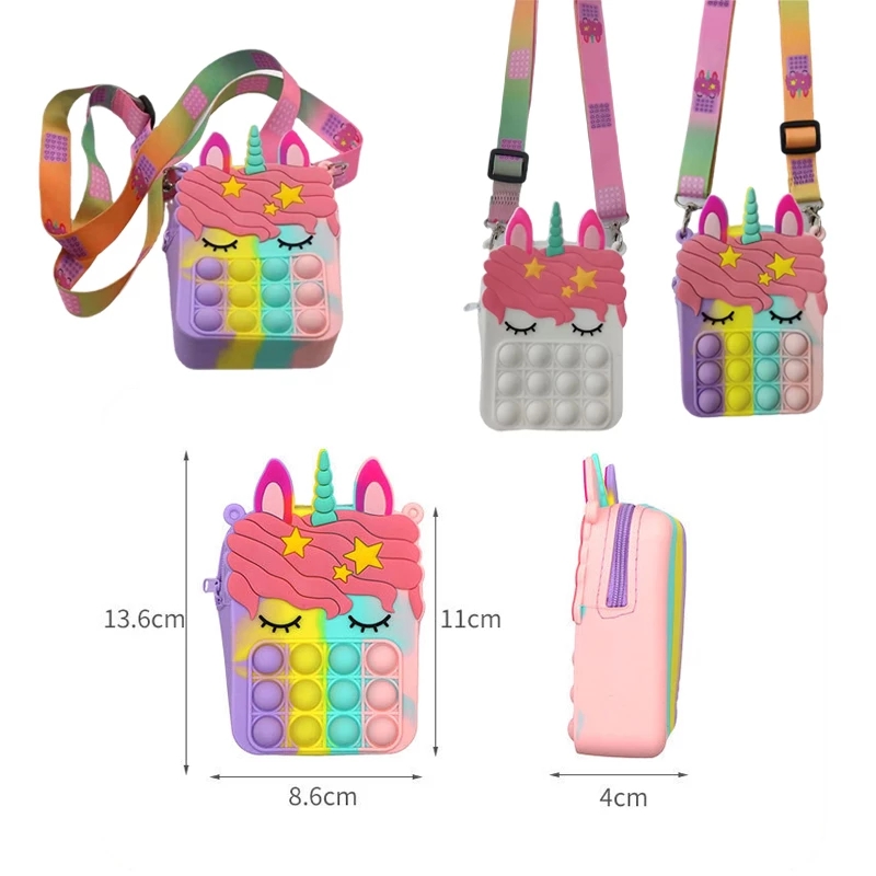 

Fashion Push Bubbles Toy Rainbow Unicorn Kawaii Coin Purse Children Wallet Ladies Bag Silica Gel Simple Dimple Fidget Toy