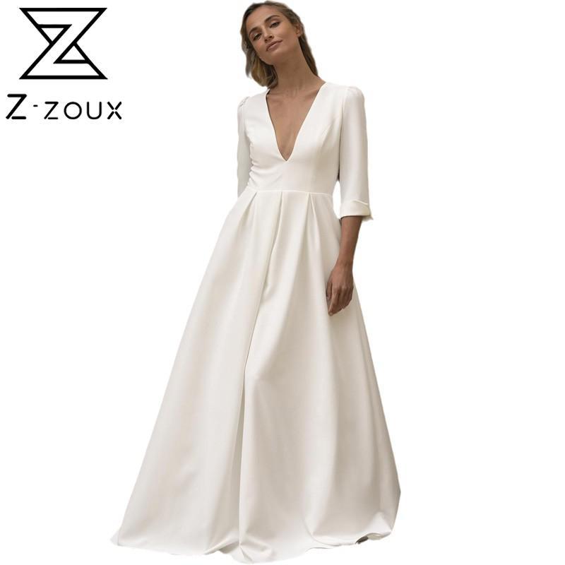 

Women Dress Temperament Deep V Neck White Dresses Woman Party Night Maxi Backless Large Hem Ball Gown Plus Size 210524
