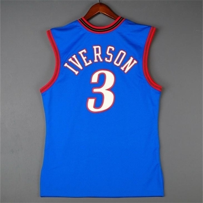 

001Custom Men Youth women Vintage Mitchell Ness Allen Iverson 99 00 College Basketball Jersey Size -4XL or custom any name or number jersey, Blue women s-2xl