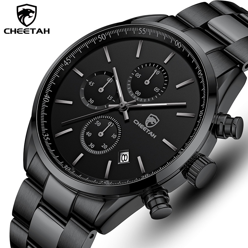 

2021 New Mens Watches CHEETAH Top Brand Luxury Stainless Steel Casual Quartz Wristwatch Men Sport Waterproof Clock Watch for Meng, L rose gold brown