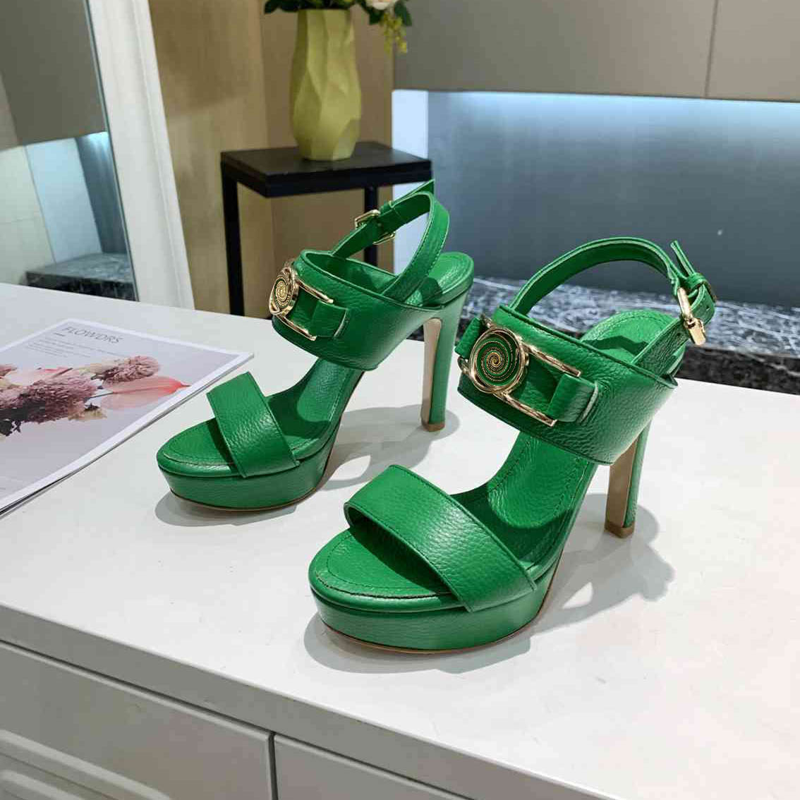 

Designer Women High Heels Sandals Fashion Toe Slippers Horsebit Slides Party Wedding Pumps WITH Box