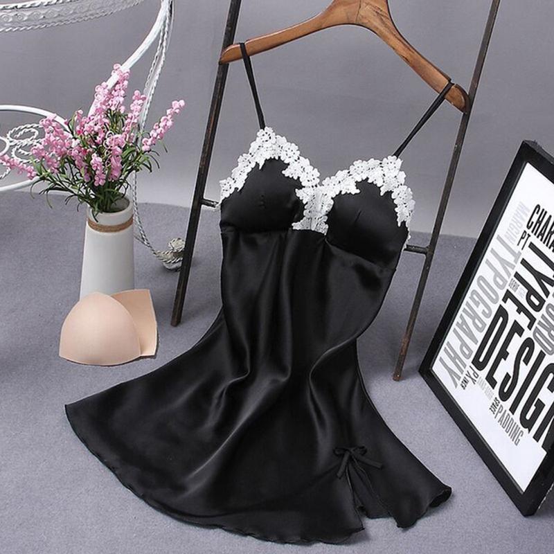 

Women's Sleepwear Lace Sleepshirts Women Summer Clothes Sleep Wear Sleeveless Lingerie Nightwear Robe Silk Dress Fashion Sexy Nightgown, Black;red