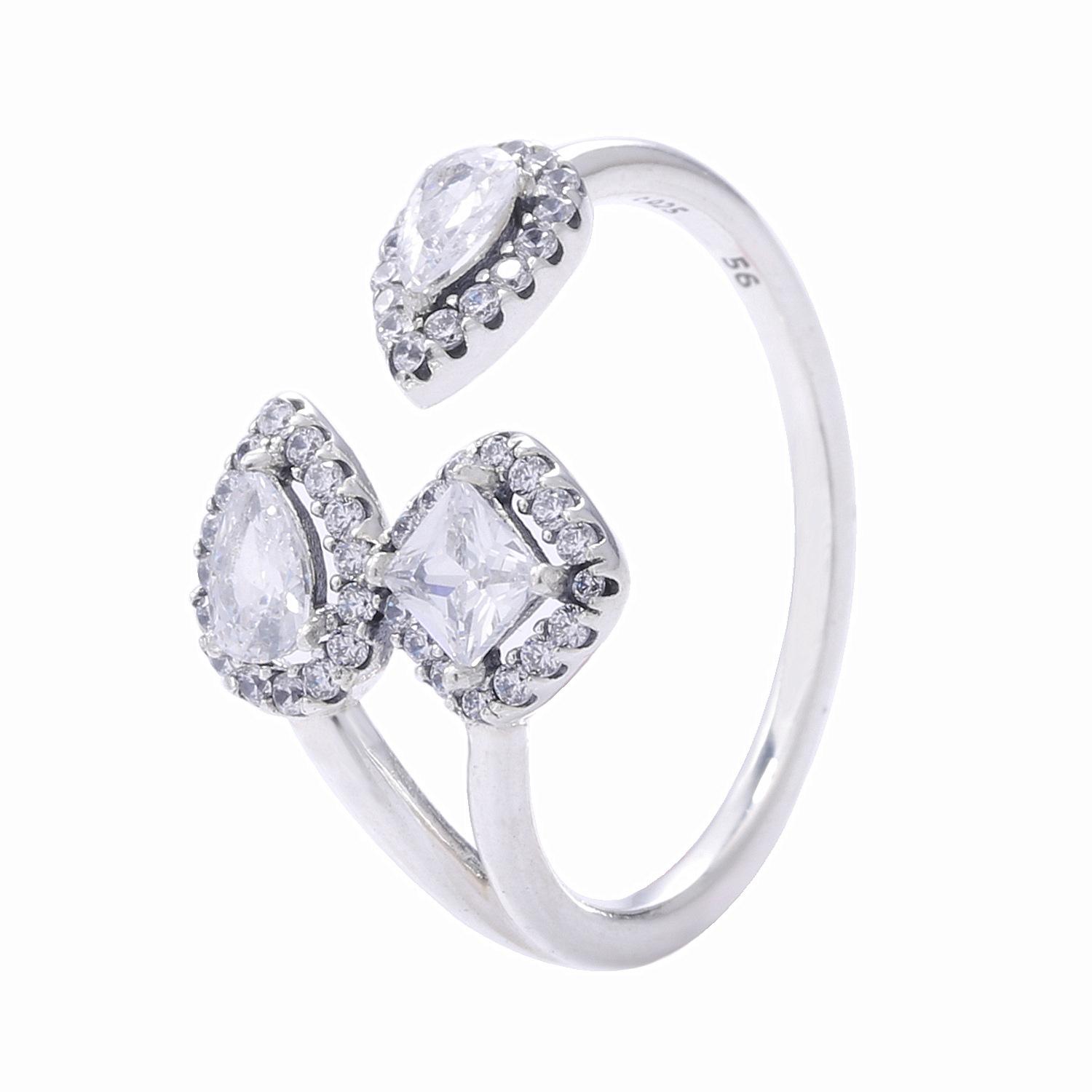 

Factory wholesale925 Sterling Silver Geometric Shapes Open Ring with Cz Stones Fit Jewelry Engagement Wedding Lovers Fashion Ring