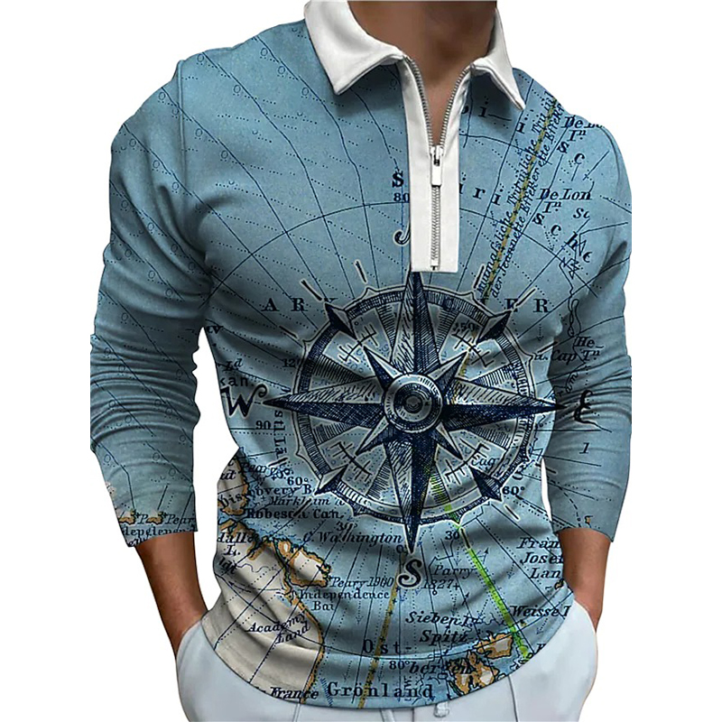 

Scary skull print men zipper long sleeve polo shirt, high quality, comfortable, breathable, fashionable and cool, daily business trip, work party, #13