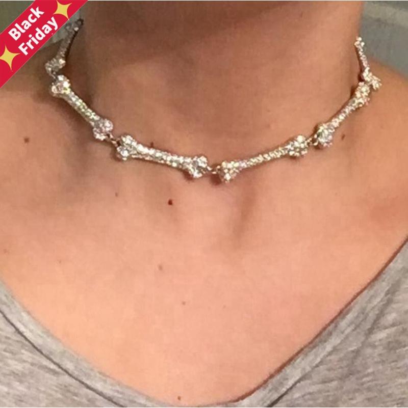 

Chains 2021 Summer Design Hop Bone Pendant Necklaces With Clear Cz Paved Women Mens Fashion Gothic Punk Party Choker Jewelry, Silver