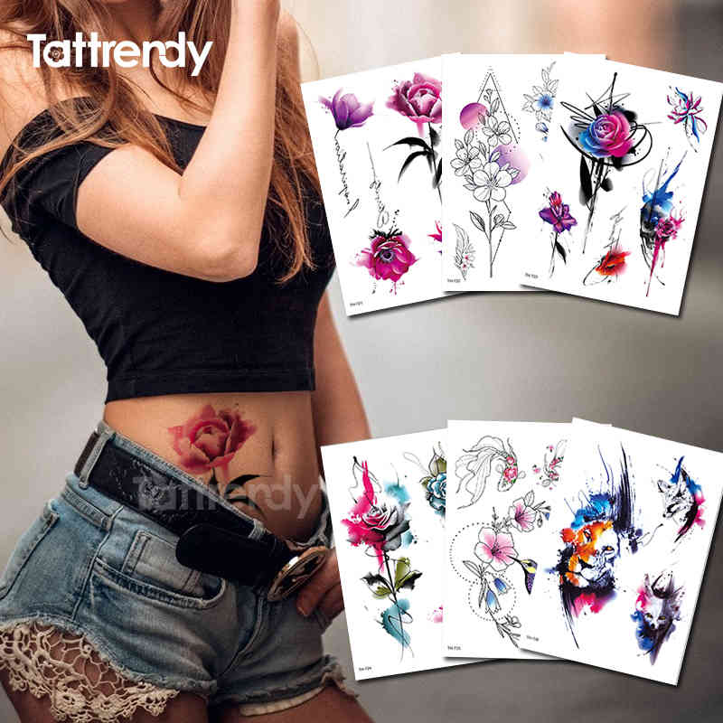 

Sexy Temporary Tattoo High Quality Flower Animal Tattoos Watercolor Waterproof Sticker Designs Body Art Skin Decor