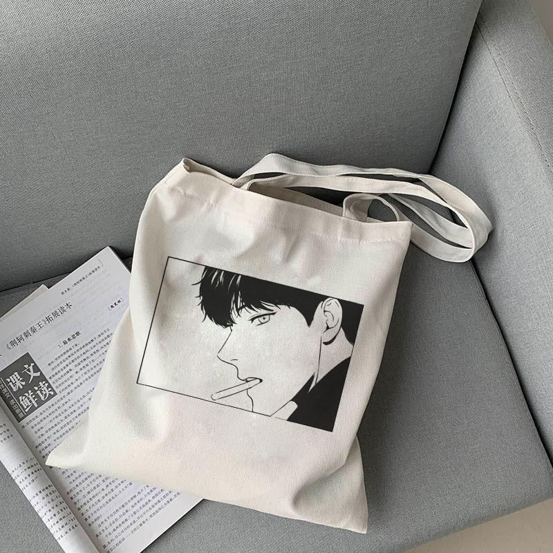 

Backpack Korea Ulzzang Bj Alex Print Female Shopping Canvas Tote Casual Large-capacity Cartoon Women Bag Harajuku Punk Shoulder Bags, White