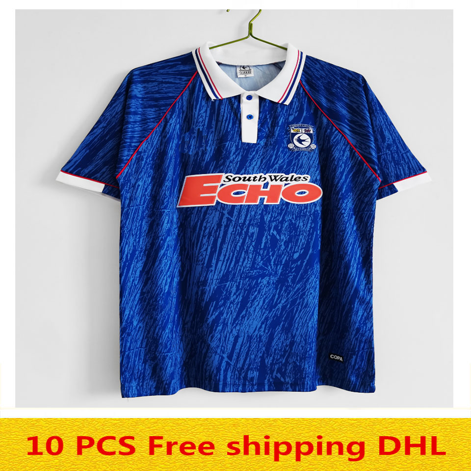 

In stock Cardiff home retro football jersey size S- Soccer Jerseys, Brown