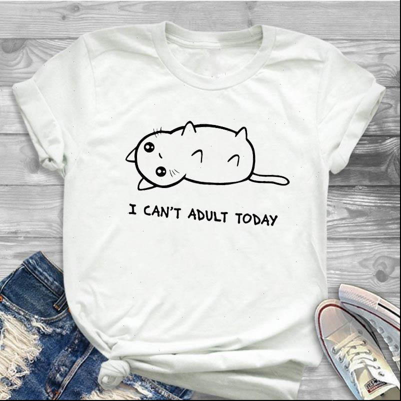 

i cant today cat women t shirts print short sleeve tee clothes graphic, White