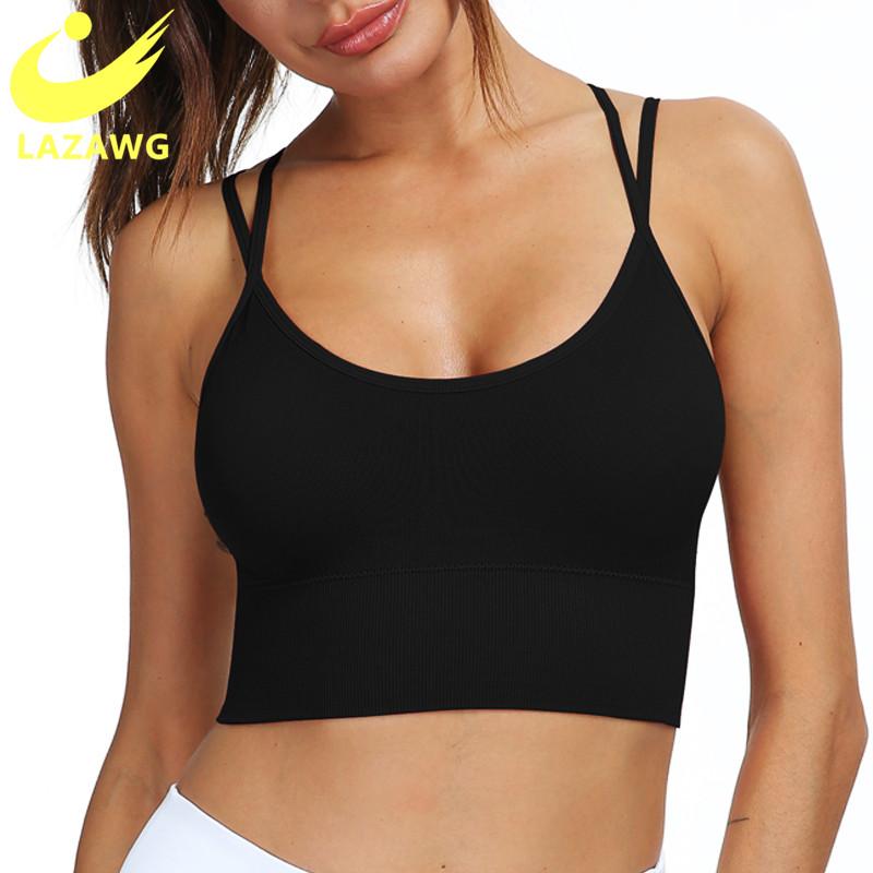 

Gym Clothing LAZAWG Sports Bra Women Quick Dry Padded Crop Tops Push Up Sportwear Seamless Fitness Brassiere Wireless Yoga Bras Underwear, Black