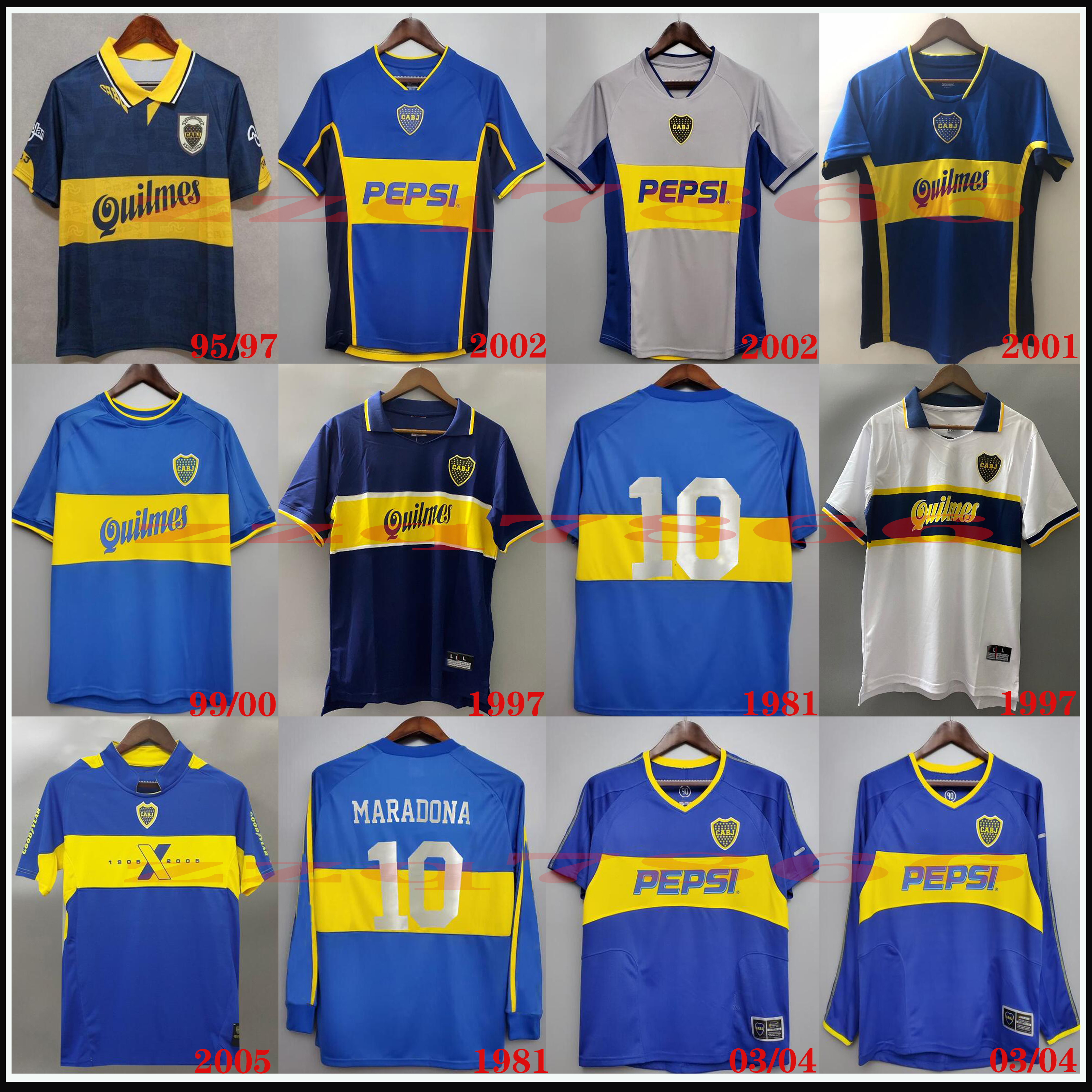 

1981 1997 Top Boca Juniors Retro Long sleeve Soccer Jersey Maradona ROMAN Riquelme Caniggia PALERMO short sleeves classic football shirt, Wine red