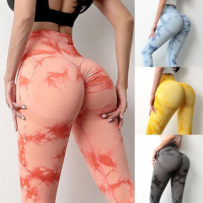 

Women Fitness Leggings Tie-Dye Print Trousers Pants Hip-Lifting Workout Sports For Ladies High Waist Slim Fit Legging Women, Blue