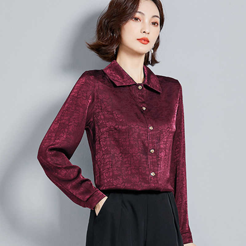 

Women silk shirt satin Blouse elegant Woman Long Sleeve woman Silk Shirt Autumn plus size 3XL/4XL 210604, Green
