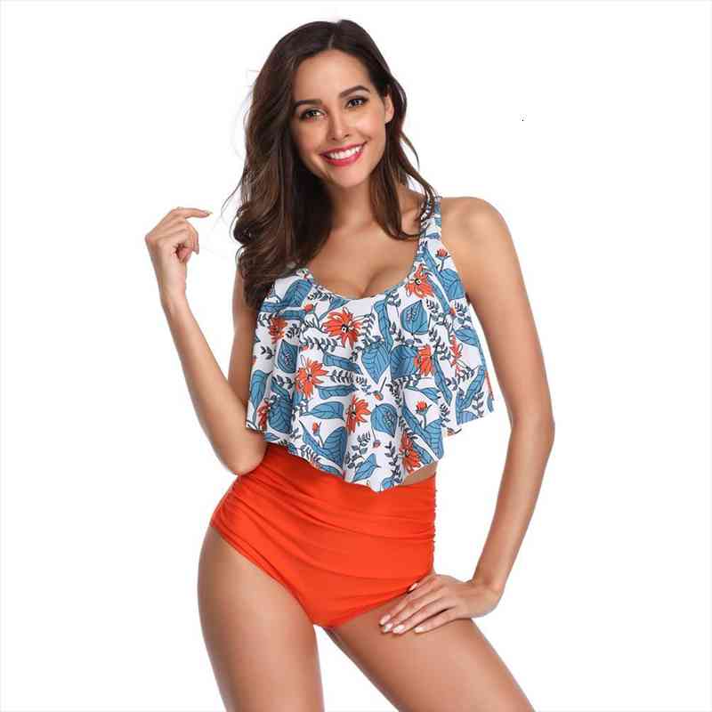 

tankini bathing suit women tummy control swimming suit for women plus size swimwear 2 piece sets floral high waist bikini, White;black