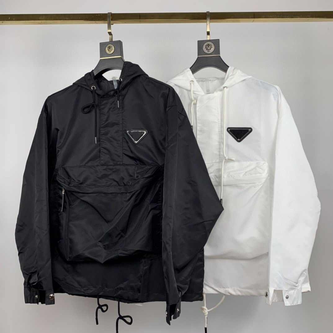 

Jacket Fashion Brand 20 Summer Triangle Large Pocket Splicing Half Zipper Hooded Sunscreen Clothes Men's and Women's Windbreaker Coats, Black
