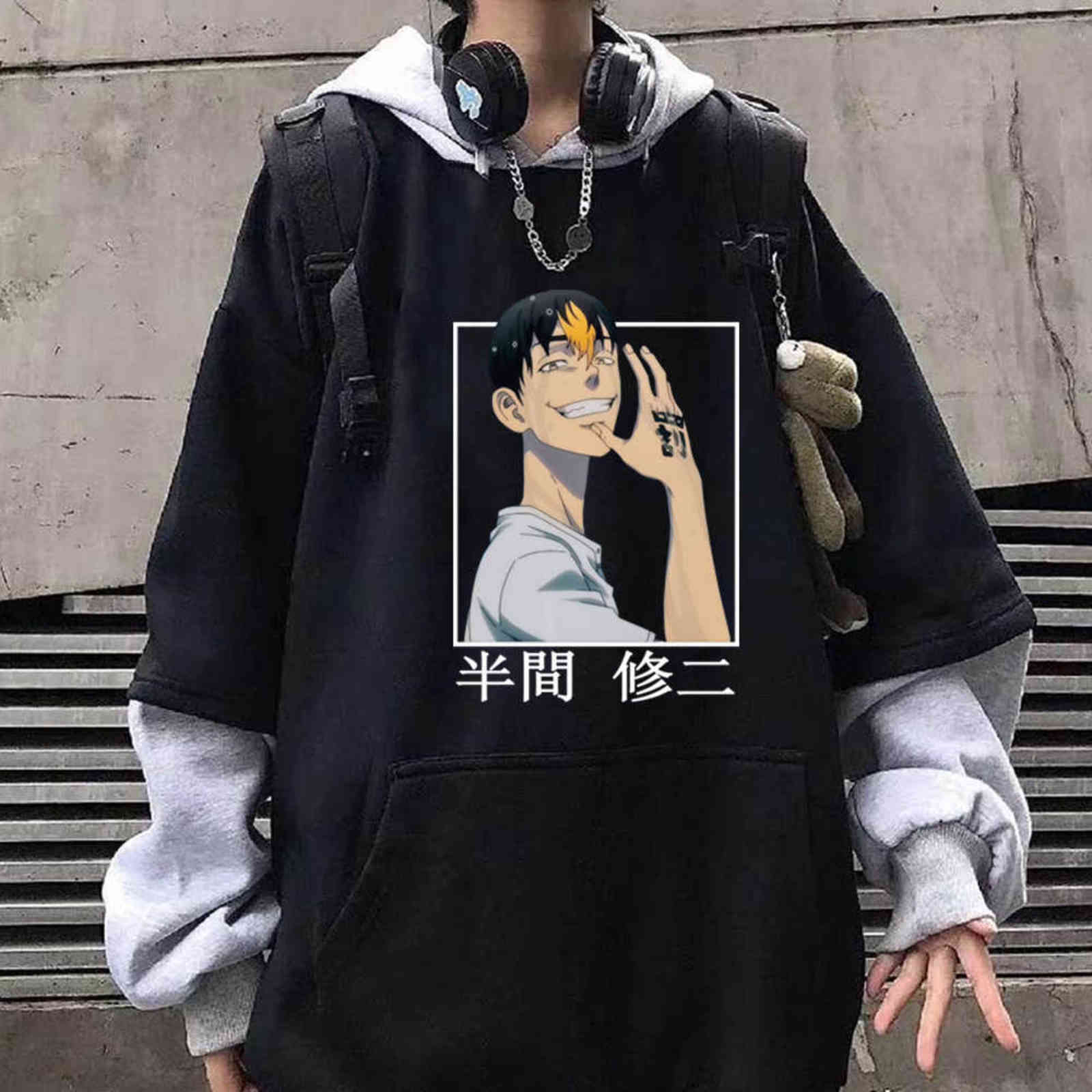 

2021 Tokyo Revengers Anime Shuji Hanma Hoodie Sweatshirts Autumn Winter Fleece Hoodies Harajuku Streetwear Clothing Unisex Y1109, Black