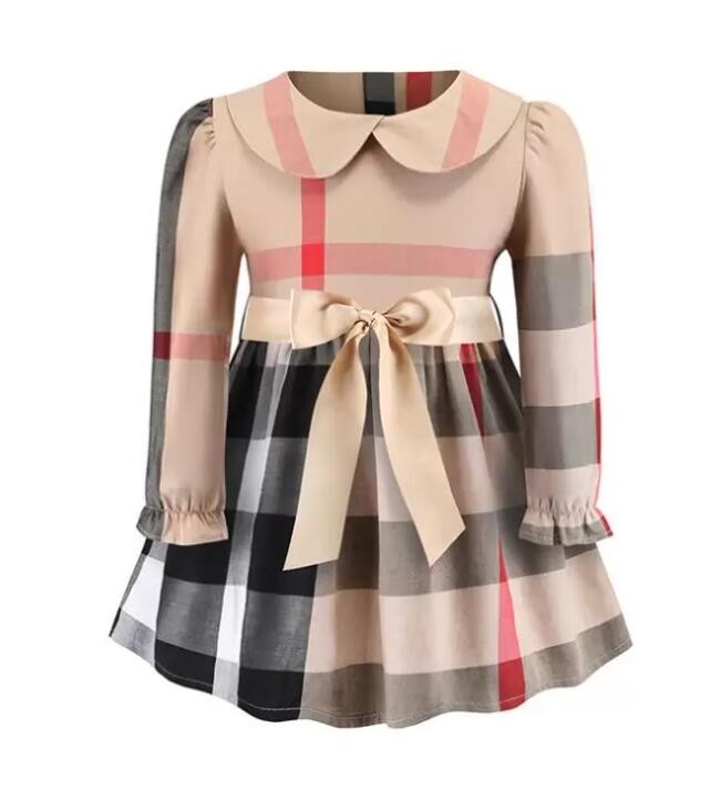 

Baby Girls Princess Dress Spring Fall Kids Plaid Long Sleeve Dresses Turn-Down Collar Girl Skirts Children Summer Clothes
