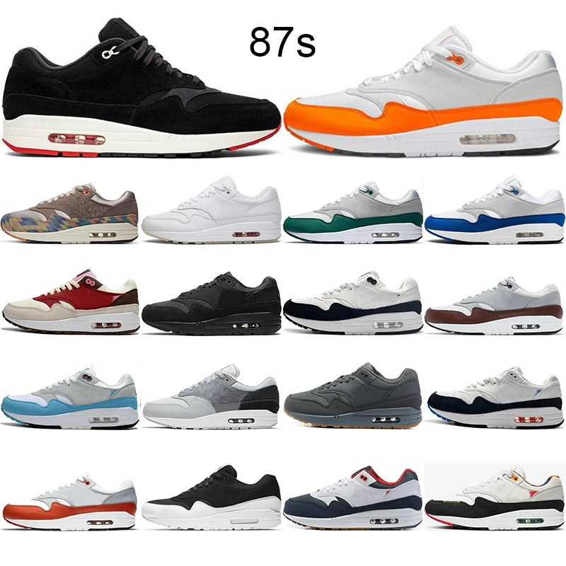 

selling classic 1 one Men women 87 Running Shoes Triple Black White Sports Trainers Cushion Surface Breathable 87s Mens Sport outdoor sneakers with free socks 36-45, D016 36-45