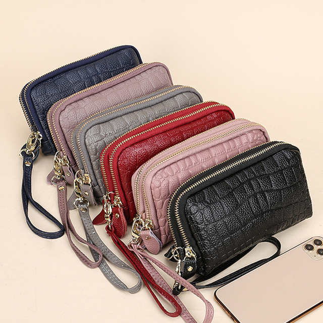 

Women short organizer wallet Solid color Hasp Long Wallets Womens bags wholesale Credit Card Genuine leather Black/red/grey Q1925