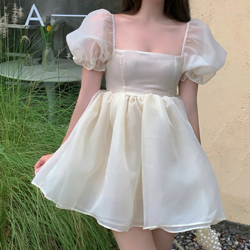 

Casual Dresses Vintage pink fairy dress, mini princess dress with a square collar and puffing sleeve, YWG7, 1# packing bag