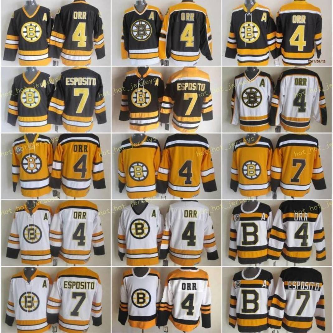 

Boston Jersey Bruins Men 4 Bobby Orr 7 Phil Esposito Ice Hockey Jerseys Vintage CCM Home Black White 2010 Winter Classic Stitched, Black;red