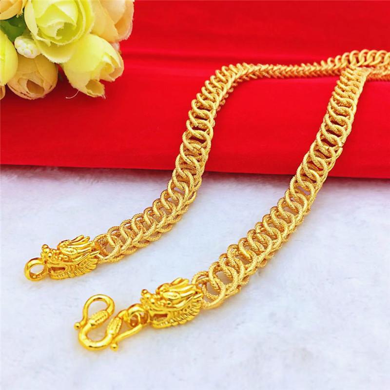 

Chains Yellow Gold 14K Necklace For Men Wedding Engagement Jewelry Delicate Dragon Head Chain Luxury Ornament Gifts, Silver