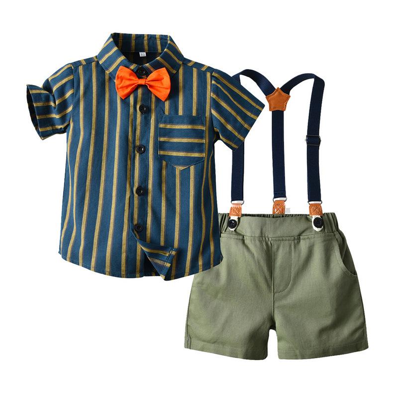 

Clothing Sets Menoea Boys Gentleman Clothes 2021 Born Infant Boy Striped Shirts Solid Color Shorts Kids Outfits Suits, Ah637green