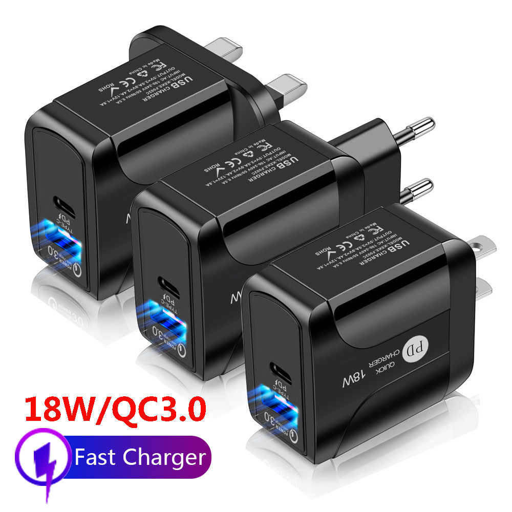 

USB C PD charger adapter 18W QC 3.0 fast charging US EU UK plug universal for Samsung tablet