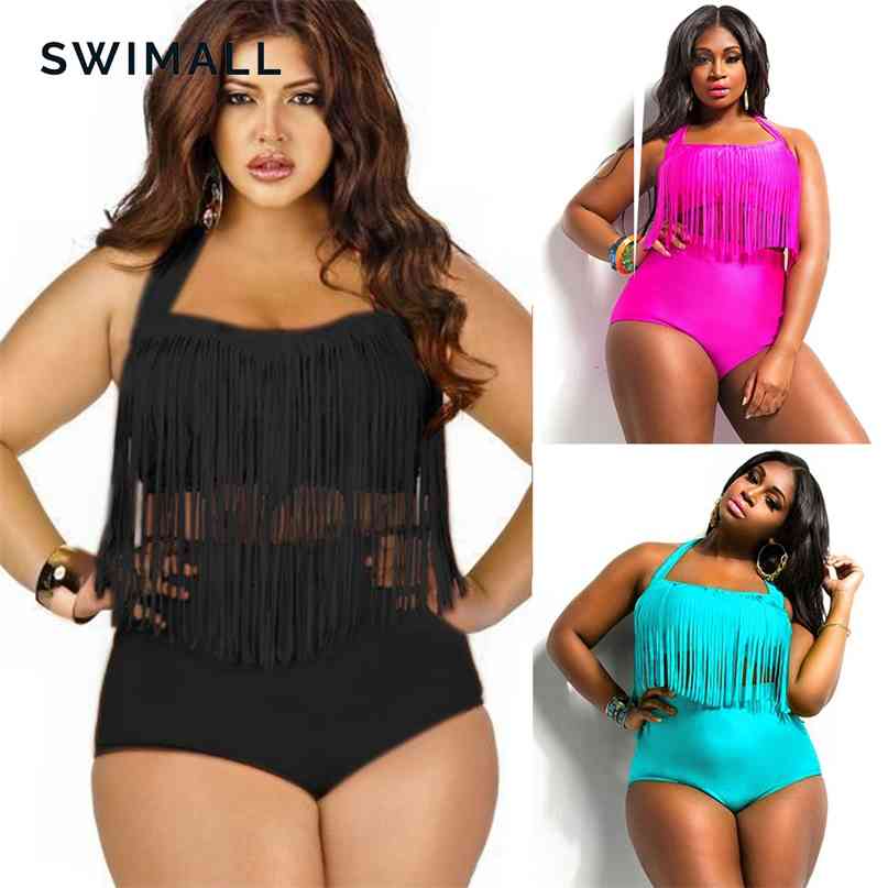 

Sale Plus Size Split Swimsuit Women Sexy Retro Padded Push Up Tassel High Waist Female biqiuni Bathing Suit 210615, 09