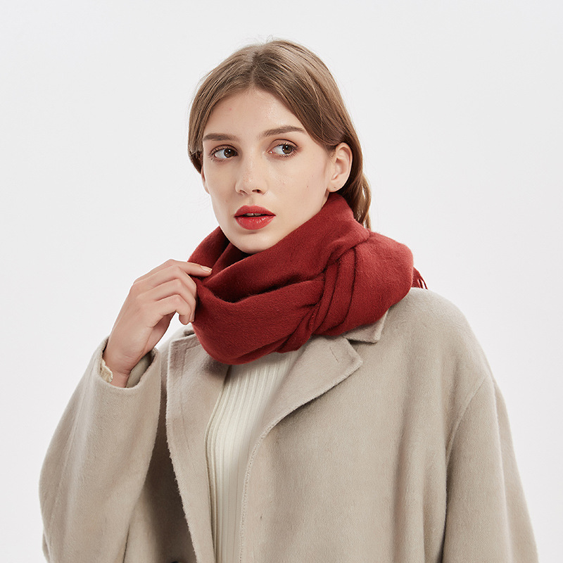 

2021 New Wool Scarf Solid Color Autumn and Winter Cashmere Scarf Annual Meeting Warm Tassel Shawl Monochrome Couple Scarf