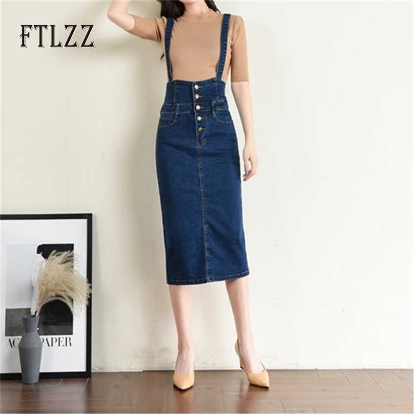 

Women Denim Skirt Fashion Slim With Straps Button Plus Size 5xl Jeans Skirts Woman High Waist Pencil Clothes 210525
