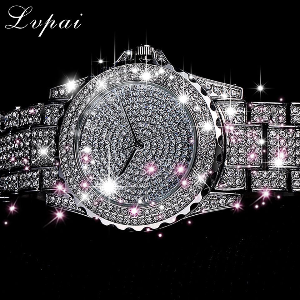 

Women Watch Fashion Bling Casual Ladies Female Quartz Gold Watch Crystal Diamond For Women Clock, Slivery;brown