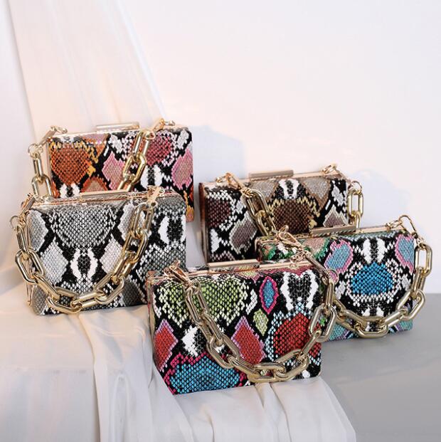 

Factory wholesale women leather dinner bag street trend acrylic hard box chain bags retro contrast leathers handbag personalized snake dress handbags, Serpentine3(boutique box)