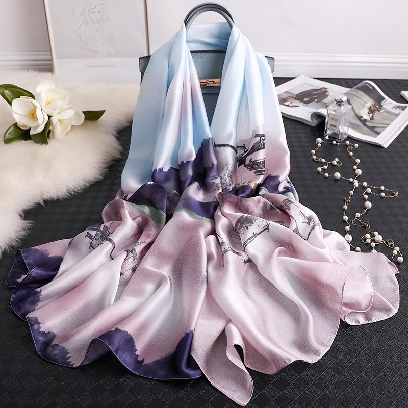 

Scarves Classic Women Silk Scarf Female Floral Printed Ladies Beach Wrap Shawl Sunscreen Soft Foulard Muffler Bandanna 10pcs/lot, Blue;gray