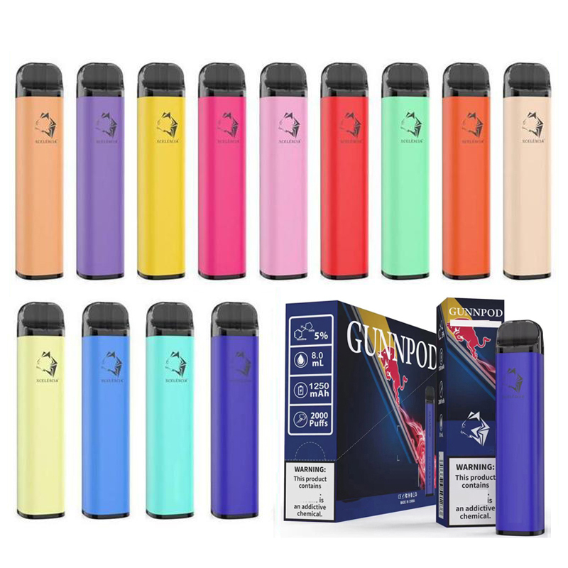 

Gunnpod 2000 Puffs New Logo VP Disposable Electronic Cigarette Vape Pen Stick 1250mAh 18350 Battery 8ml Pods Cartridges Ecigarette Gun Pod Vapes