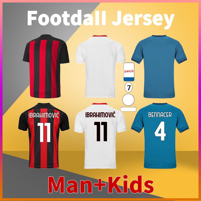 

AC Milan Home Away third Soccer Jersey 20 21 IBRAHIMOVIC BENNACER ROMAGNOLI TONALI REBIC THEO PAQUETA football shirt men tshirts + kids kit uniform, Black;yellow