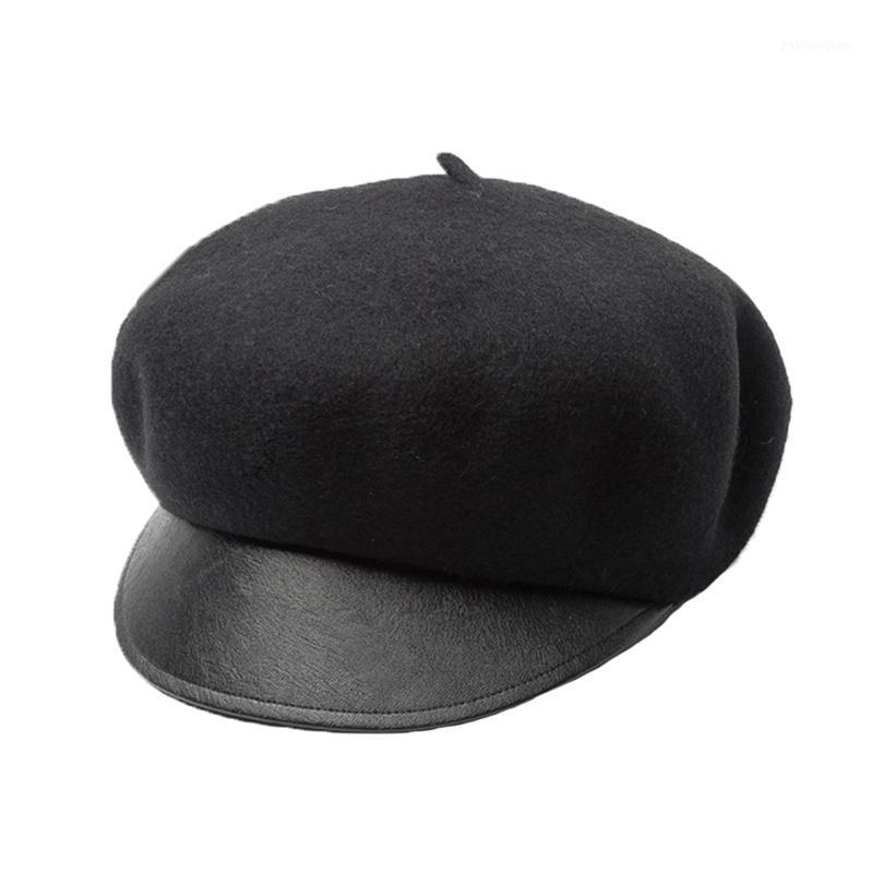

Women's Wool French Style Berets Cap Beanie Hats With Visor 2021 Autumn Winter Artist Maiden Baret Flat Hat, Black
