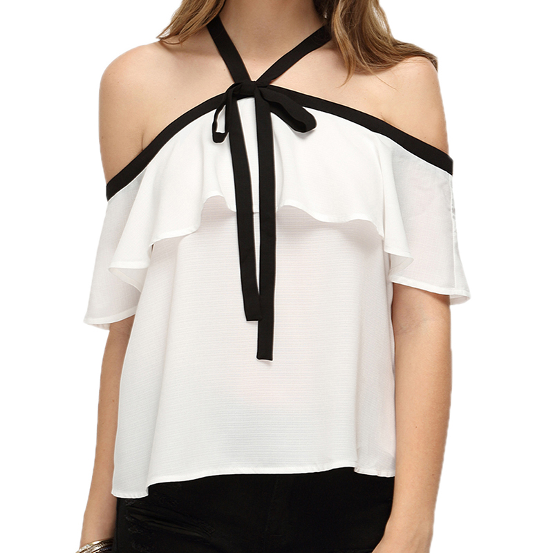 

Women Fashion One Word Shoulder Camisole Top Summer Casual Ruffle Sleeveless Loose Blouse, Black;gray