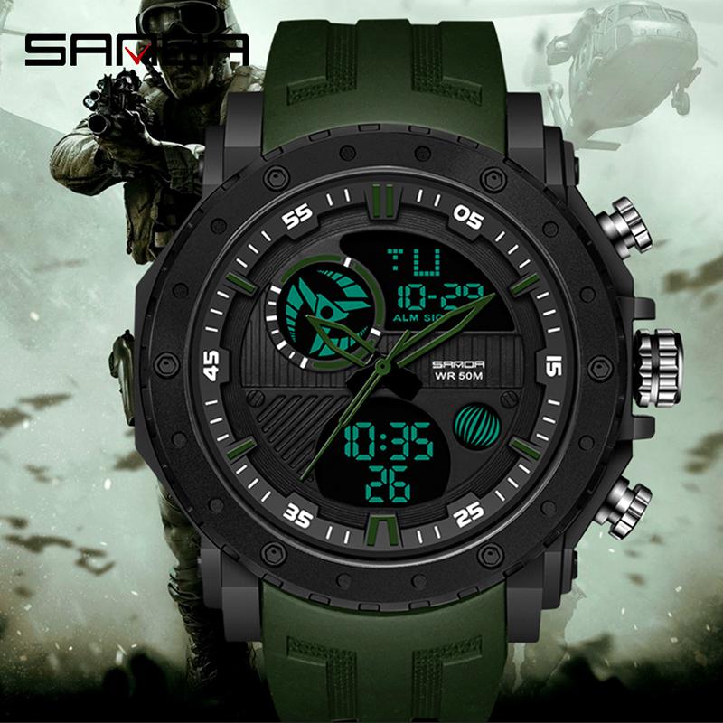 

Wristwatches SANDA 6012 Men Digital Watch Fashion Outdoor Sports Wrist Watches Waterproof Swim Dive Military Men's Male Alarm Clock, Gold