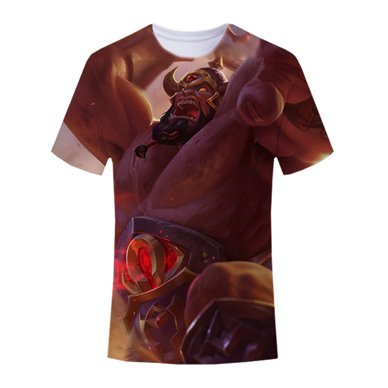 

2021 game T-shirt LOL League of Legends brawny pattern 3D printed T-shirt men and women casual O-neck street casual loose fashion hip-hop top, White;black