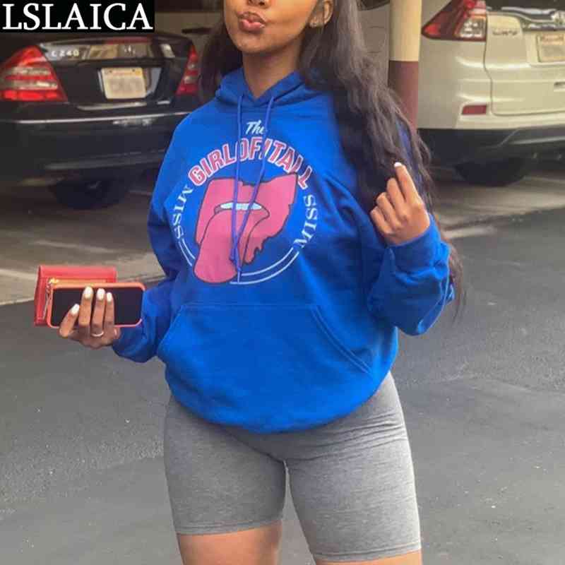 

Sweatshirt Hoodies Women Fashion Plus Size Print Long Sleeve Loose Female Tops Autumn Casual Pullovers Sweatshirts 210520, Blue