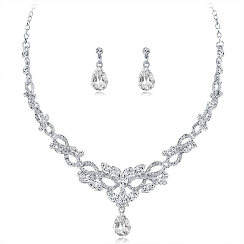 

Earrings & Necklace -Selling Fashion And Luxurious Temperament Bridal /Earrings Set All-Match Wedding Banquet Charm Jewelry, Silver