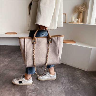 

Simple Canvas Bag Female European And American Fashion Tote Chain 2022 New Shoulder Large Capacity Handbag, Foam bag