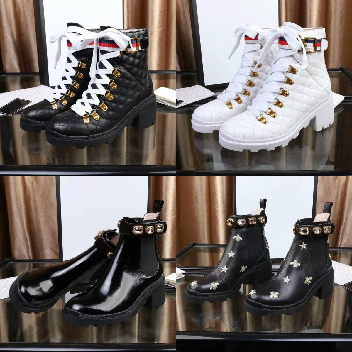 

Designer Women Boots Classic Leather Booties Belt Buckle Ankle Shoes Desert Martin Boot Female Rough Heel Round Head Shoe With Box