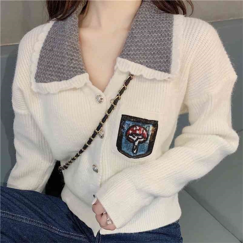 

Winter Sweet Knitted Cardigan Women Warm Loose sweater coat Japanese Style Chic Patchwork Autumn Clothing 210519, White