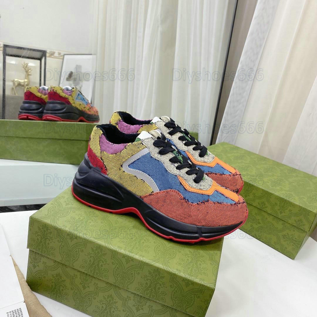 

Multicolor Rhyton Vintage Beige Designer Sneaker Height Increasing Shoe Lace-up Jacquard Fabric Canvas Platform Outdoor Casual Shoes, Black;white