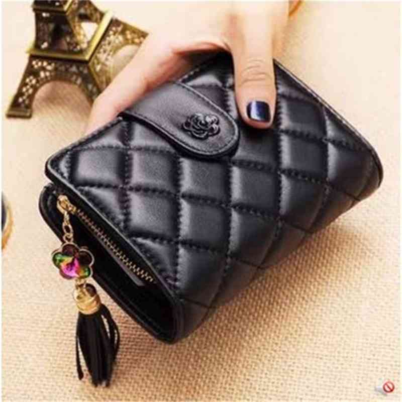 

2021 fashion xiaoxiangfengling lattice sheepskin wallet women's change card bag, Black