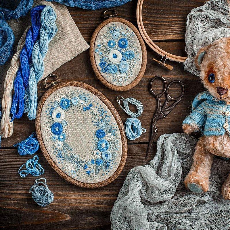 

Other Arts And Crafts 4 Pieces Embroidery Hoop Ring Plastic Cross Stitch Hoops Set Imitated Wood Display Frame Circle Oval Kits For Art