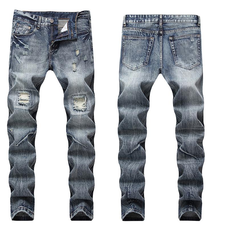 

Men's Jeans Ripped Fashion Retro Design Slim Tailoring Cotton Brand Classic Plus Size, Light blue